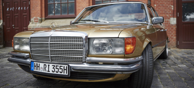 Goldstück: Mercedes-Benz 280 S: City-Cruising mit goldenem Stern: im W116 unterwegs in Hamburg