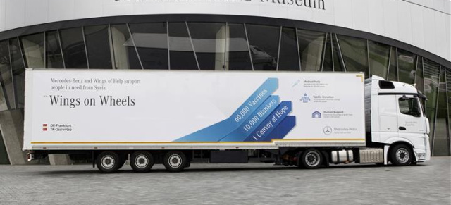Helfen helfen: Daimler-Trucks Hilfskonvoi für syrische Flüchtlinge : Elf Mercedes Actros brechen mit Hilfsgütern im Wert von vier Millionen Euro in die Türkei auf