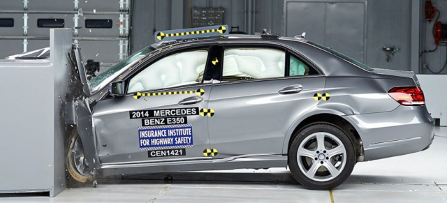 "Safety Pick+": Mercedes E-Klasse mit Top-Crashtest-Ergebnis beim IIHS-Test: Höchstmögliche Bewertung für Mercedes E350 Limousine beim härtesten Crash-Test der Welt