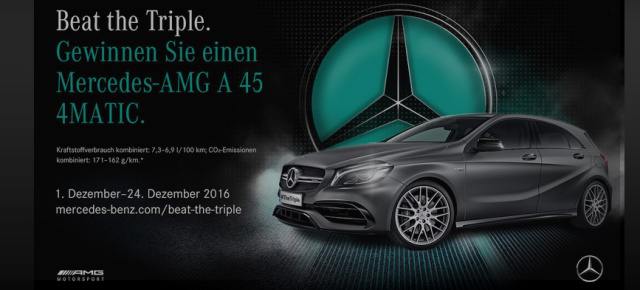 Gewinnspiel: Mercedes-AMG A45 zu gewinnen!: Silberpfeile sagt „Danke" an die Fans mit „Beat the Triple" Online-Gewinnspiel: Hauptpreis ist ein  Mercedes-AMG A 45