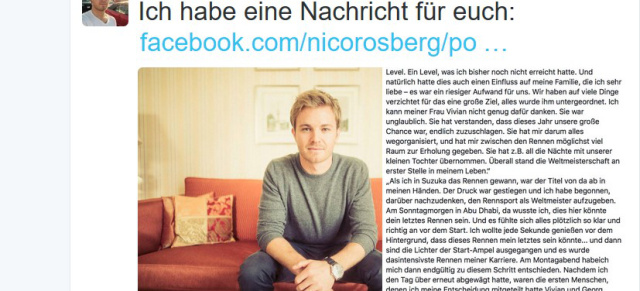 Formel 1: Nico Rosberg gibt  das sofortige Karriereende bekannt: Paukenschlag in der Formel 1: Weltmeister Nico Rosberg steigt aus und hört auf