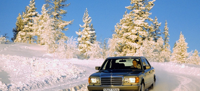 Klassische Mercedes-Benz im Schnee: Wallpaper zum Herunterladen: Bildschirmhintergründe zum Downloaden:  Die schönsten Mercedes-Motive im Schnee 
