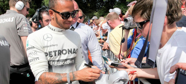 Video: Mercedes-F1-Pilot Lewis Hamilton beim Goodwood Festival of Speed 2013: Der britische Silberfpeil-Fahrer war einer der vielen prominenten Gäste der der Klassik-Motorsport-Veranstaltung