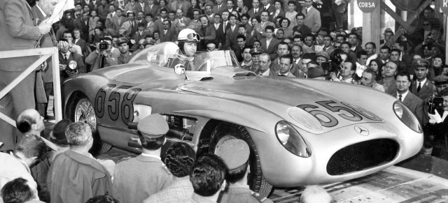 Sonderschau Mille Miglia 1955: Fangios Mercedes-Benz 300 SLR steht im Mittelpunkt der Techno-Classica
