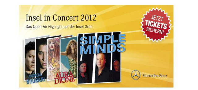Insel in Concert: das Open-Air Highlight am 22. September 2012: Open-Air-Konzert mit Simple Minds, Aura Dione und Andreas Bourani auf der Insel Grün in Germersheim