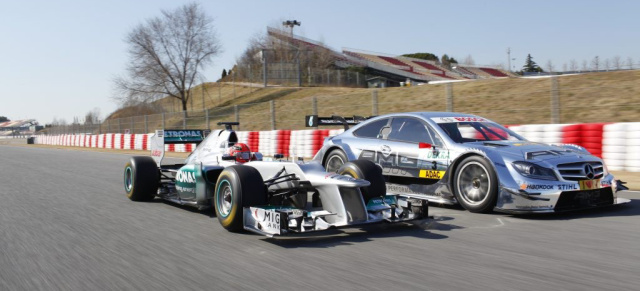 DTM Hockenheim: Treffen der Silberpfeil-Generationen: Nico Rosberg und Michael Schumacher fahren historischen und modernen Formel 1-Silberpfeil 