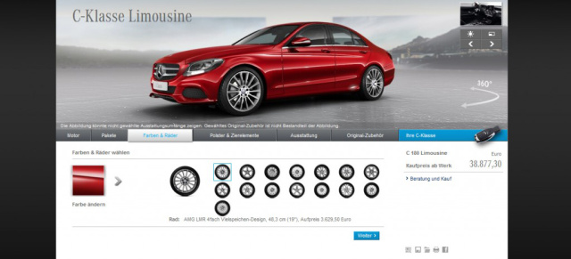 Online-Konfigurator für die neue Mercedes C-Klasse: Mercedes-benz Konfigurator: Die neue Mercedes C-Klasse am PC selbst zusammenstellen
