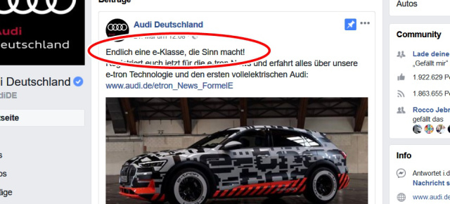 Audi vs. Mercedes-Benz: „Endlich eine e-Klasse, die Sinn macht!": Dissed Audi mit e-tron-Claim den Stern?  