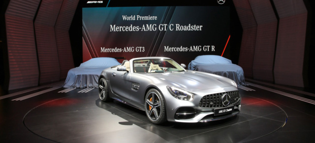 Pariser Autosalon: Enthüllung des Mercedes-AMG GT C Roadster: Direkt von der Showbühne in Paris: Livebilder vom neuen Mercedes-AMG GT C