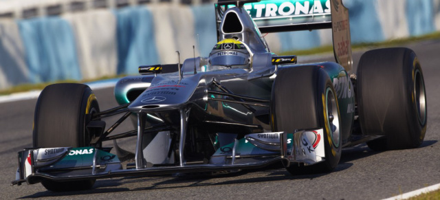 Formel 1 Tests in Jerez: lahmt der Silberpfeil?: Der Mercedes GP W02 kommt nicht in Schwung - Rosberg bleibt mit technischen Defekten auf der Piste liegen