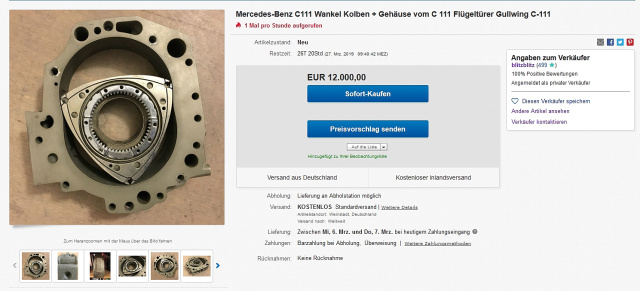 Ungewöhnliche Auktion auf eBay: 12.000 Euro für zwei Originalteile von einem C111-Wankel-Motor