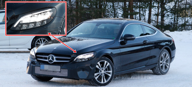 Mercedes-Benz Erlkönig erwischt: Star Spy Shot: Facelift des C-Klasse-Coupé zeigt neue Lampengrafik