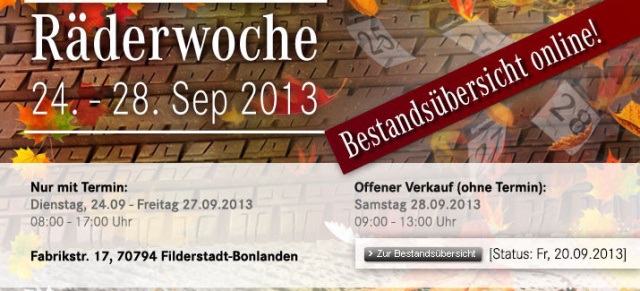 Es gibt noch freie Termine: Räderabverkauf beim Mercedes-Benz GTC: 24.-28.September: Reifen und Räder zum Schnäppchenpreis