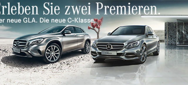 Händlerpremiere im Doppelpack: Mercedes GLA und neue C-Klasse am 15.03.2014: Its showroomtime für zwei Debütanten mit Stern