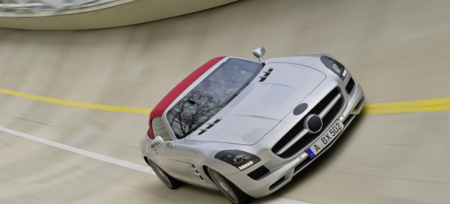 Hart getestet und für sehr gut befunden: Die Entwicklung des Mercedes -Benz SLS AMG Roadster : Bei der Entwicklung des SLS AMG Roadsters lag das Hauptaugenmerk der Ingenieure auf  Rohbau-Steifigkeit, Fahrdynamik und Roadster-Verdeck
