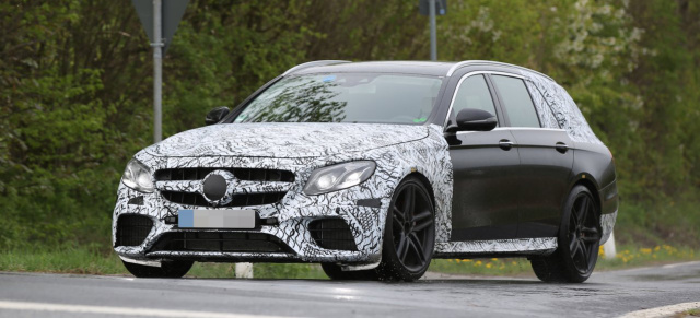 Erlkönig erwischt: Mercedes-AMG E63 S213: Spy Shot: Aktuelle Bilder vom Mercedes-AMG E63 T-Modell mit weniger Tarnung