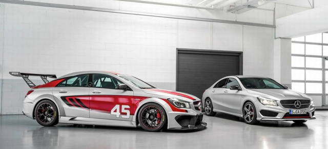 Debüt für doppeltes Mercedes CLA-Flottchen: CLA 45 AMG Racing Series und CLA 250 Sport : Auf der IAA 2013 feiern zwei neue CLA-Varianten für Rennstrecke und Straße  Premiere.
