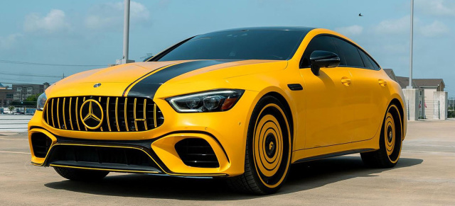 Mercedes-AMG GT 4-Türer Coupé im Transformers-Look: Hummel-Platz: 4-Türer-AMG GT im Bumblebee-Style