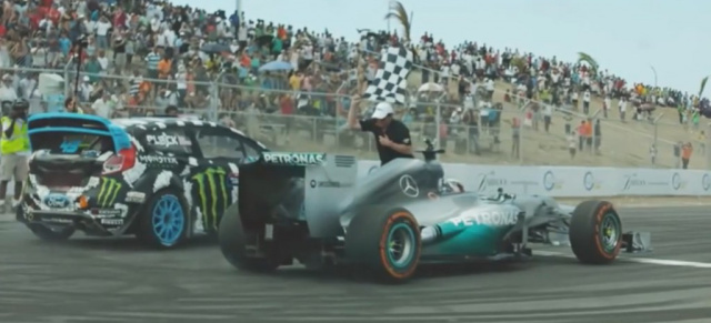 Rivalen der Rennbahn: Ken Block vs. Lewis Hamilton (Video): Der Mercedes F1-Pilot trat gegen den Driftkönig in einer Wettfahrt bei der die Fetzen fliegen an