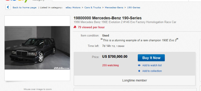 Touch to much: 700.000 US$ für einen  Mercedes 190 E 2.5-16 Evo II: Der extrem gute Sportwagenklassiker wird zum extrem hohen  Preis angeboten 