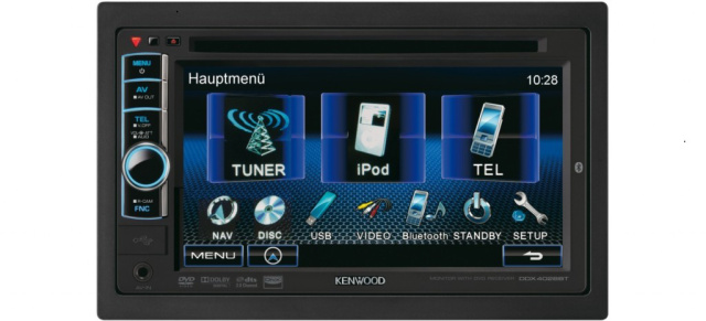 Kenwood DDX4028BT - ein Moniceiver mit multimedialem Talent: DVD-Player, Radio und Bluetooth-Freisprecheinrichtung hat er bereits an Bord, dazu gibts Anschlüsse für iPod, USB und Navigation  der DVD-Monitor
DDX4028BT ist Kenwoods neues Herzstück für mobile Multimedia-systeme.