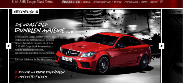 Power on(-line): Webspecial und neuer Werbe-Spot für Mercedes C63 AMG Coupé Black Series: Neues Video uns Extra-Online-Auftritt für das Power Coupé  von Mercedes AMG