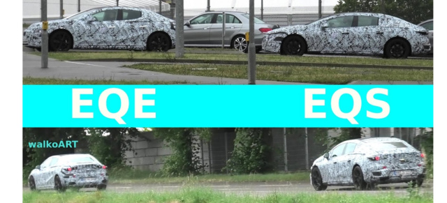 Mercedes EQ Erlkönige erwischt: Video: Mercedes Erlkönig EQE und EQS im direkten Größenvergleich