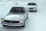 Neuer Mercedes Werbespot: Sonntagsfahrer: Zwei Spuren und drei Männer im Schnee: Mika Häkkinen, Michael Schumacher und Franz Beckenbauer unterwegs auf Schnee und Eis!