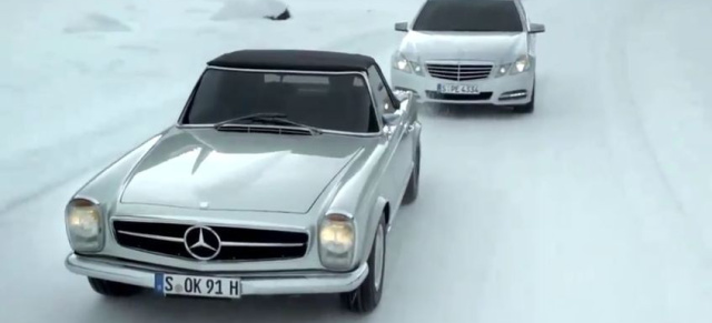 Neuer Mercedes Werbespot: Sonntagsfahrer: Zwei Spuren und drei Männer im Schnee: Mika Häkkinen, Michael Schumacher und Franz Beckenbauer unterwegs auf Schnee und Eis!