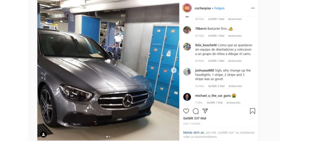 Durchgesickert: Neues Bild von Mercedes-E-Klasse Modellpflege W213: Ins Netz gegangen: Das Mercedes-E-Klasse Facelift zeigt sich von vorn