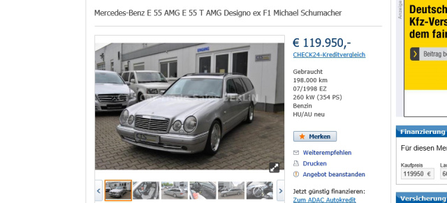 Michael Schumacher: Wer kauft seinen Mercedes E55 AMG?: Im Internet wird Schumis 98er E55 AMG für 119.950 € angeboten