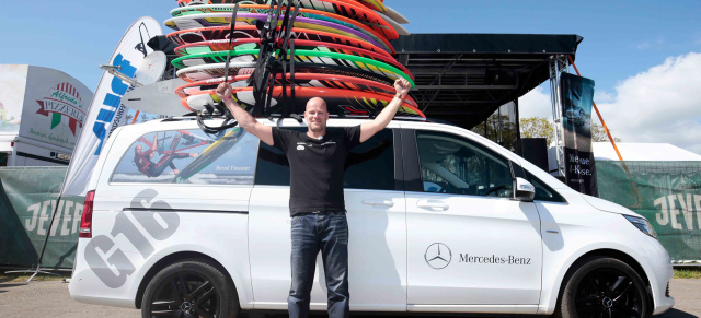 Mercedes-Benz V-Klasse . Rekord als Hochstapler: Höhenrekord der besonderen Art: Windsurfbretter auf V-Klasse gestapelt 