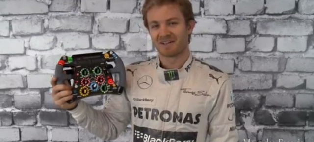 Video: Rosberg erklärt sein Lenkrad: Der Mercedes-Werksfahrer erläutert die Funktionen seines Silberpfeil-Volants 
