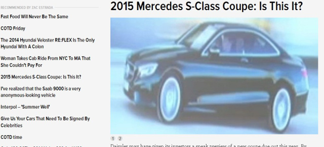 Jalopnik zitiert Mercedes-Fans.de: erstes Foto der neuen Mercedes-S-Klasse Coupé: Amerika's Auto-Magazin Nr. 1 liest auch Mercedes-Fans.de 