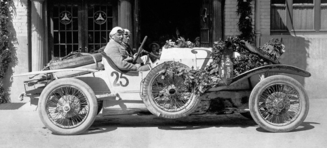 Rennerfolg mit der Vierradbremse bei der Targa Florio 1921: Mercedes 28/95 PS Sport: Von der Allradbremse zur PRE-SAFE Bremse
