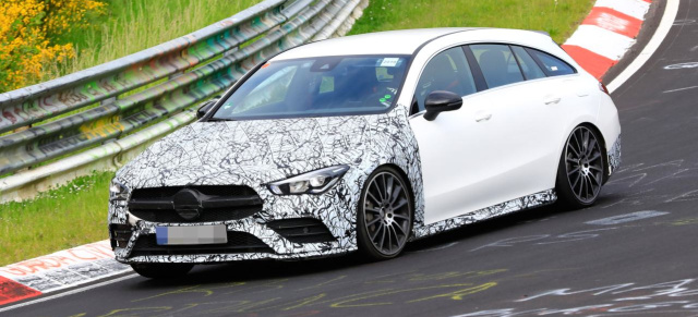 Mercedes-AMG Erlkönige erwischt: Abfahrt in geringer Tarnung auf dem Nürburgring: CLA 35 und CLA 45 Shooting Brake II (X118)