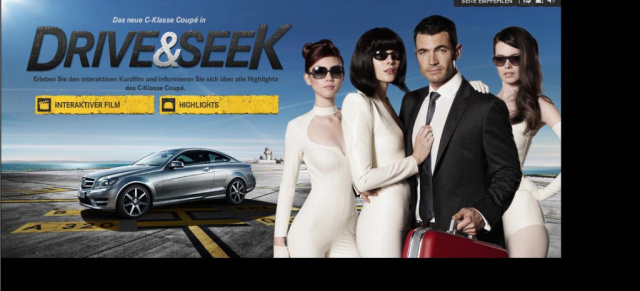 "Drive & Seek"- Mercedes C-Klasse Movie im James Bond Style: In dem interaktiven Film Drive & Seek im James Bond Style sind Sie und das Mercedes C-Klasse Coupé die Stars