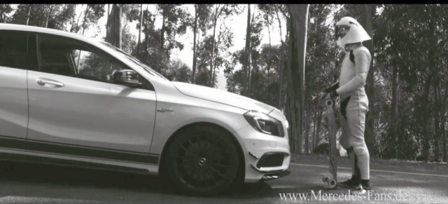 Video: Mercedes A45 AMG Edition 1 vs. Downhill Skateboard Champion: Zwei Supersportler demonstrieren die Grazie der Geschwindigkeit