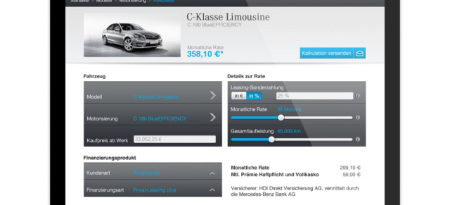 Was kostet der Fahrspaß? Mobile Anwendung zur Kalkulation von Finanz- und Leasingraten : Mit dem neuen Service der Mercedes-Benz Bank können Kunden Finanzierungen und Leasingraten auf Smartphones oder Tablet-PC berechnen