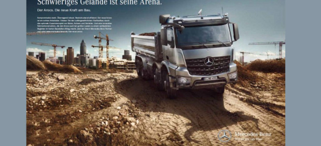 Stierisch gut:  Werbung für den neuen  Mercedes Arocs: Printwerbung setzt den Mercedes Lkw gewitzt als ArbeitStier in Szene 