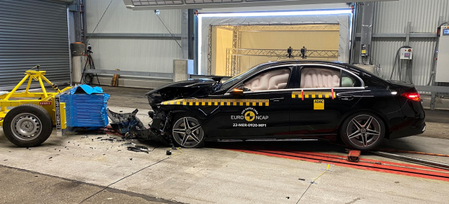 An die Wand gefahren: Mercedes-Benz C-Klasse 2022: 5 Sterne für die aktuelle C-Klasse beim Euro-NCAP Crash-Test